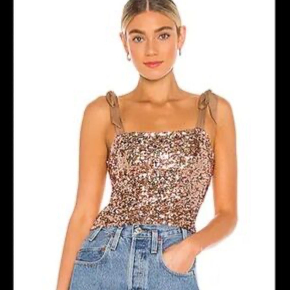 Free People sequin hey girl cami top with shoulder ties size M
